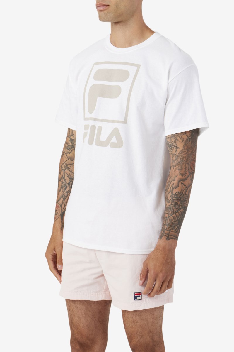 Fila Stacked T Shirts Herre Hvide Hvide | 254-EWROBD