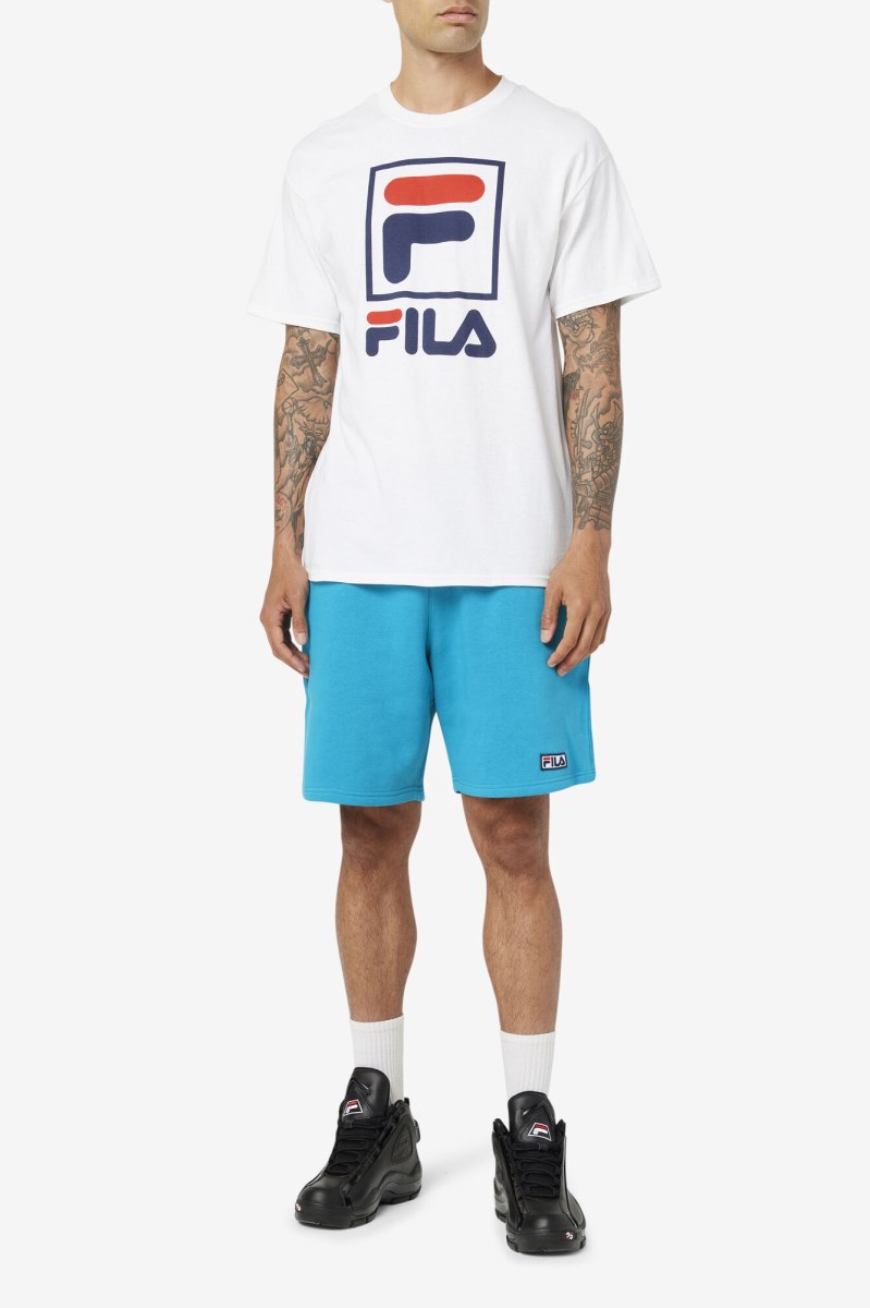 Fila Stacked T Shirts Herre Hvide Mørkeblå Rød | 752-WPCSYO