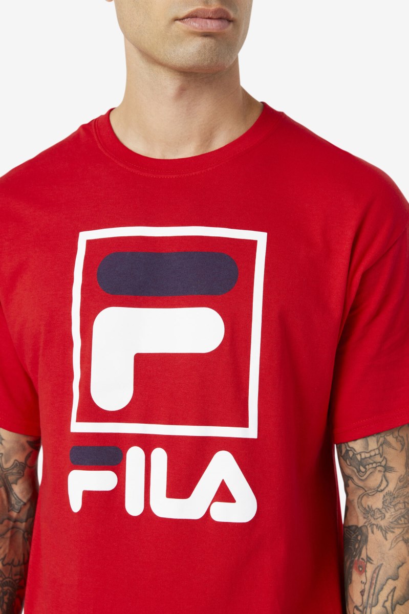 Fila Stacked T Shirts Herre Rød Hvide Mørkeblå | 290-ETUWZL