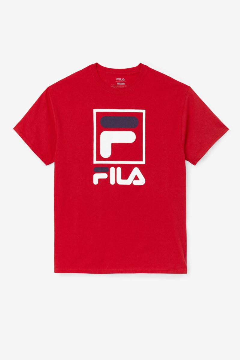 Fila Stacked T Shirts Herre Rød Hvide Mørkeblå | 290-ETUWZL