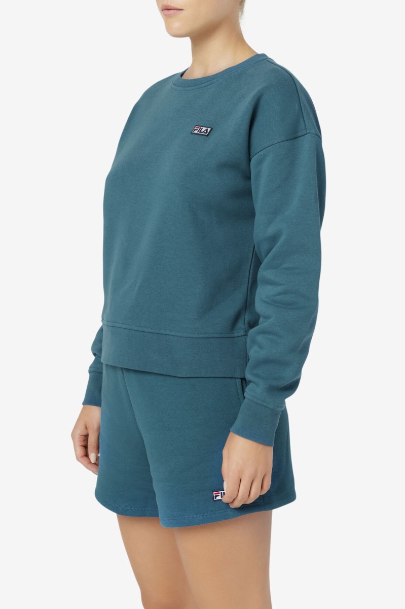 Fila Stina Crew Sweatshirts Dame Blå Koral | 158-QULKYA