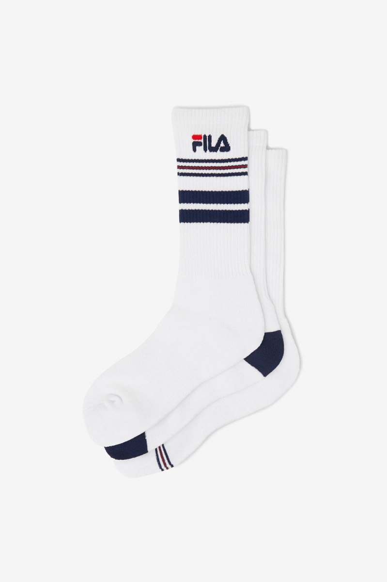 Fila Stribet Crew 3-Pack Sokker Dame Hvide | 132-BUYLPT