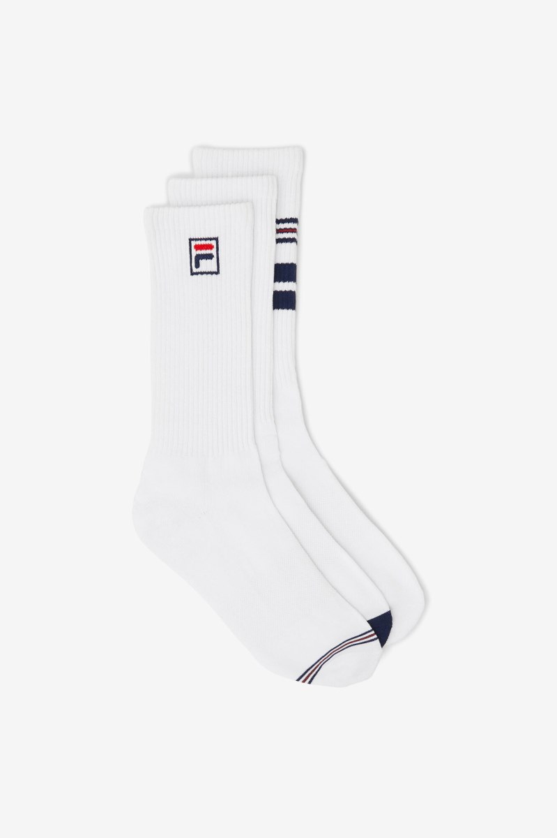 Fila Stribet Crew 3-Pack Sokker Dame Hvide | 132-BUYLPT