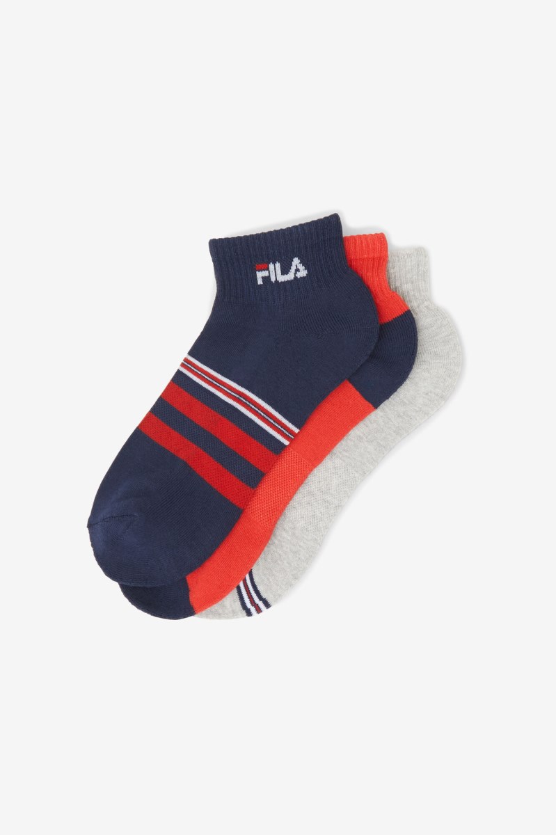 Fila Stribet Quarter 3-Pack Sokker Dame Mørkeblå | 837-OAYVWQ