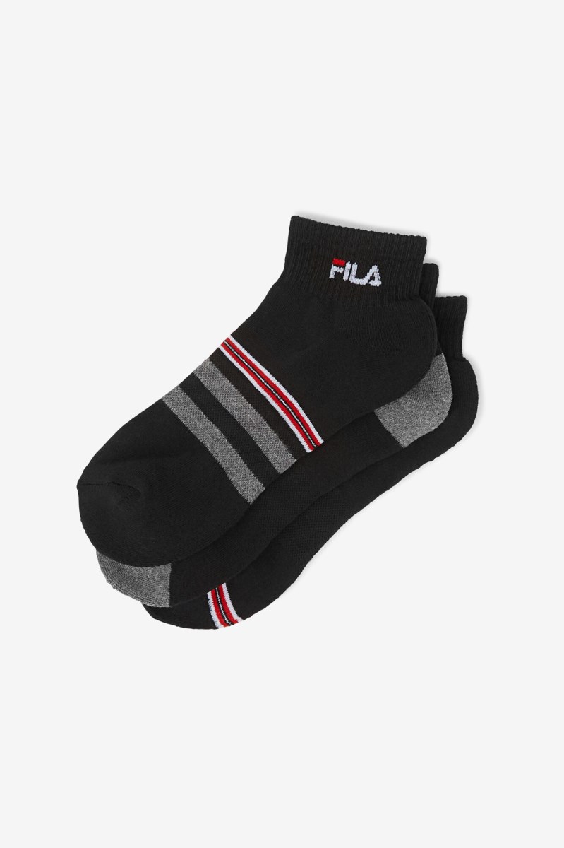 Fila Stribet Quarter 3-Pack Sokker Herre Sort | 437-YUMVRI