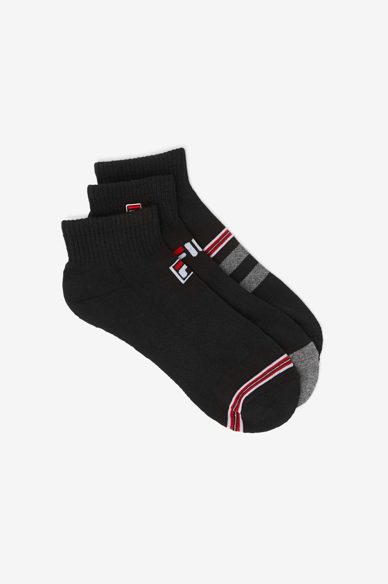 Fila Stribet Quarter 3-Pack Sokker Herre Sort | 437-YUMVRI