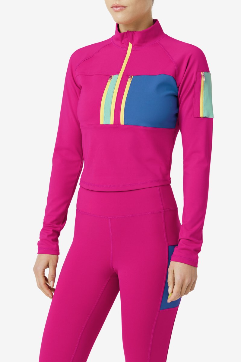 Fila Teaganne Performance Half Zip Long Sleeve Dame Fuchsia | 734-ROQYGJ