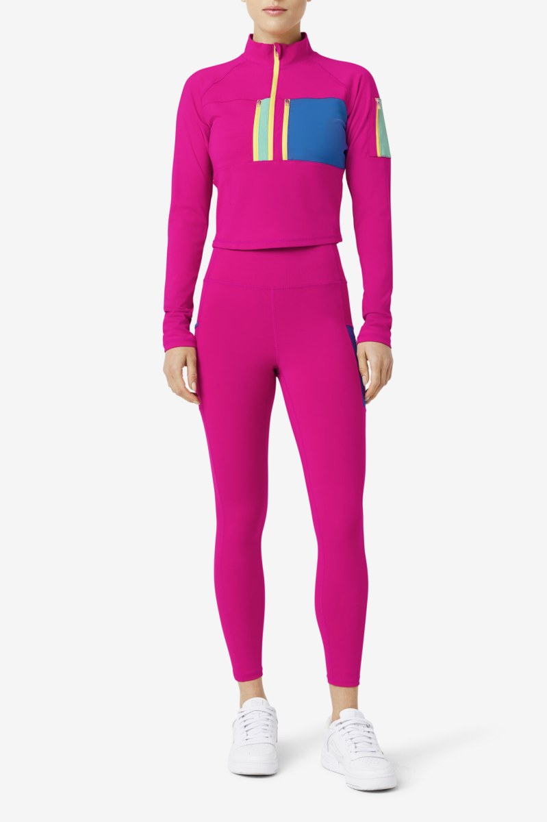 Fila Teaganne Performance Half Zip Long Sleeve Dame Fuchsia | 734-ROQYGJ