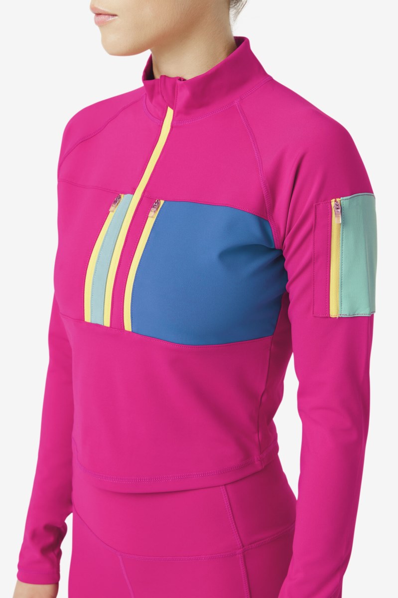 Fila Teaganne Performance Half Zip Long Sleeve Dame Fuchsia | 734-ROQYGJ