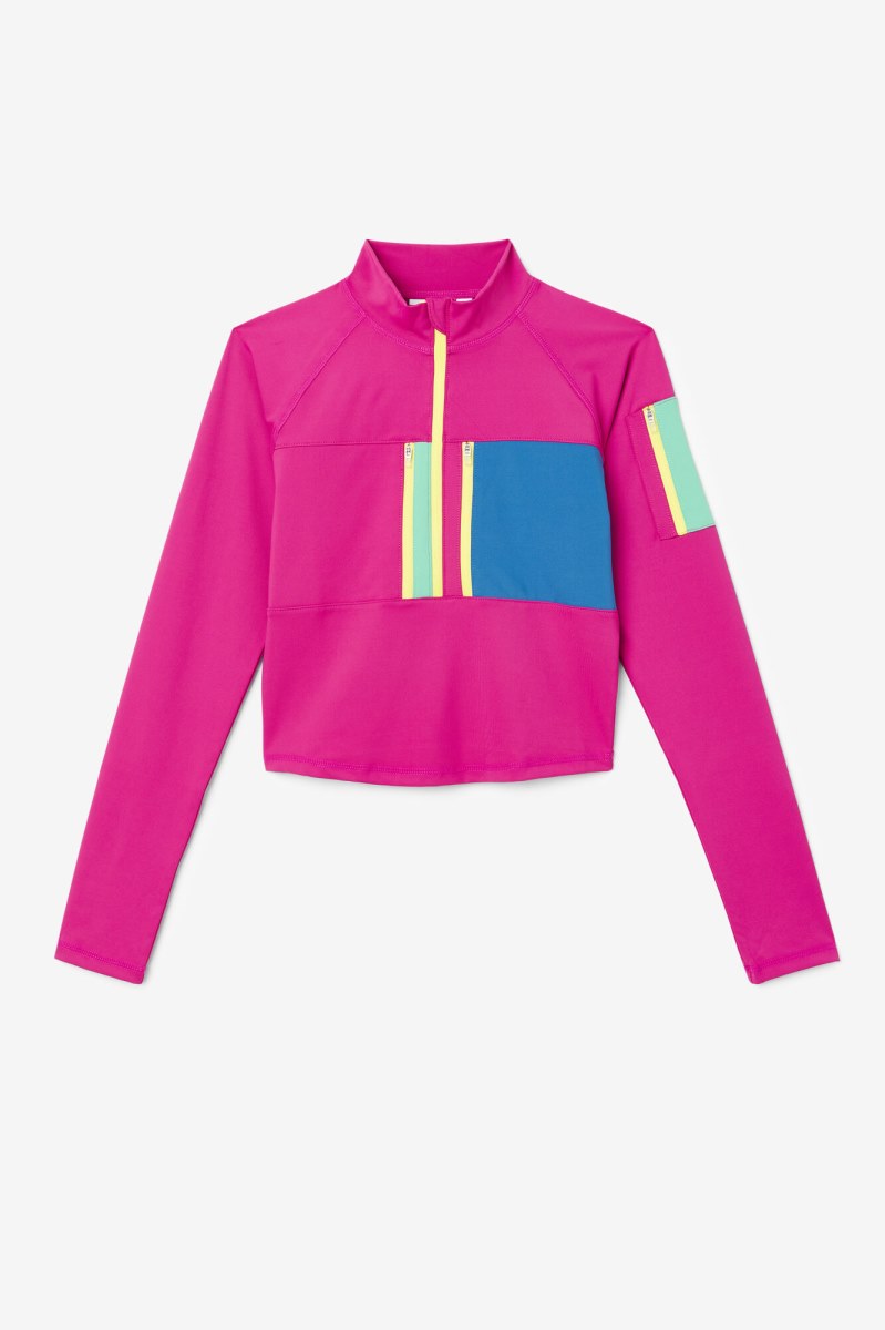 Fila Teaganne Performance Half Zip Long Sleeve Dame Fuchsia | 734-ROQYGJ