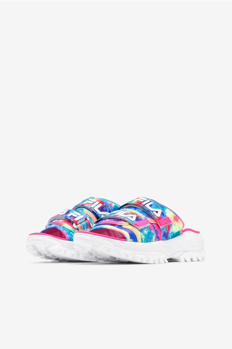 Fila Tie Dye Outdoor Badesandaler Dame Flerfarvede Hvide Lyserød | 632-PMXCBO