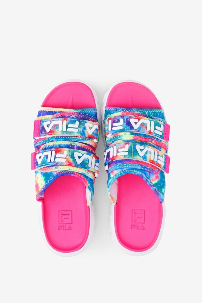 Fila Tie Dye Outdoor Badesandaler Dame Flerfarvede Hvide Lyserød | 632-PMXCBO