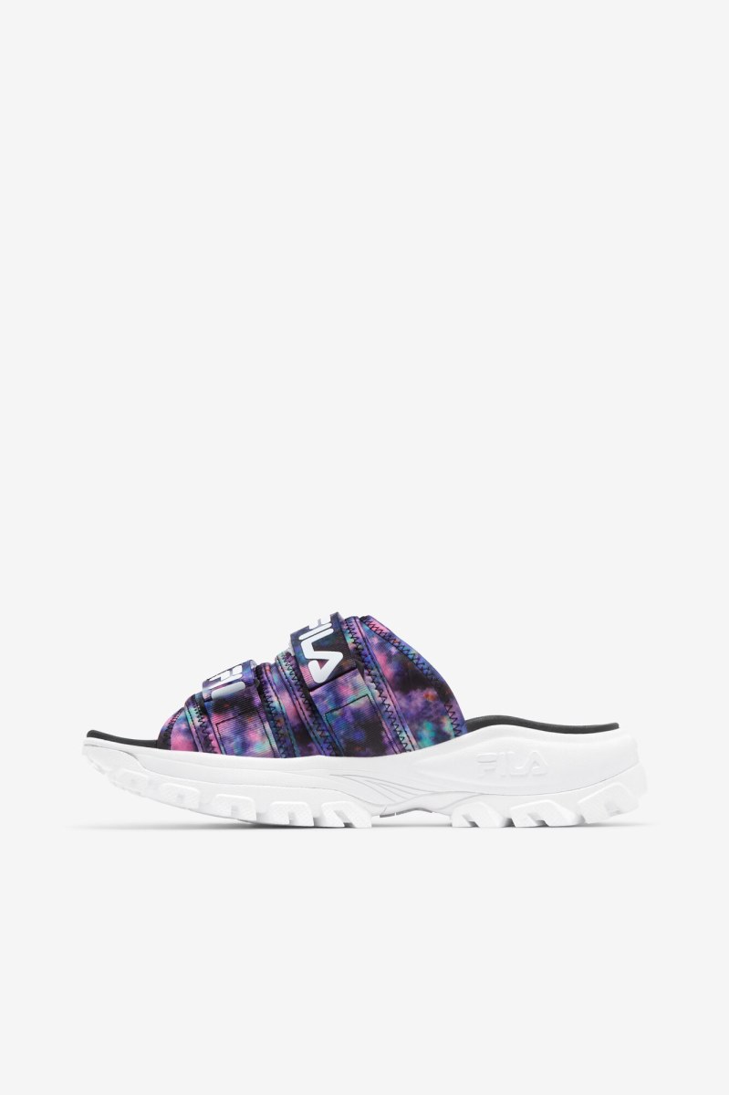 Fila Tie Dye Outdoor Badesandaler Dame Flerfarvede Sort Hvide | 763-BTXKRF