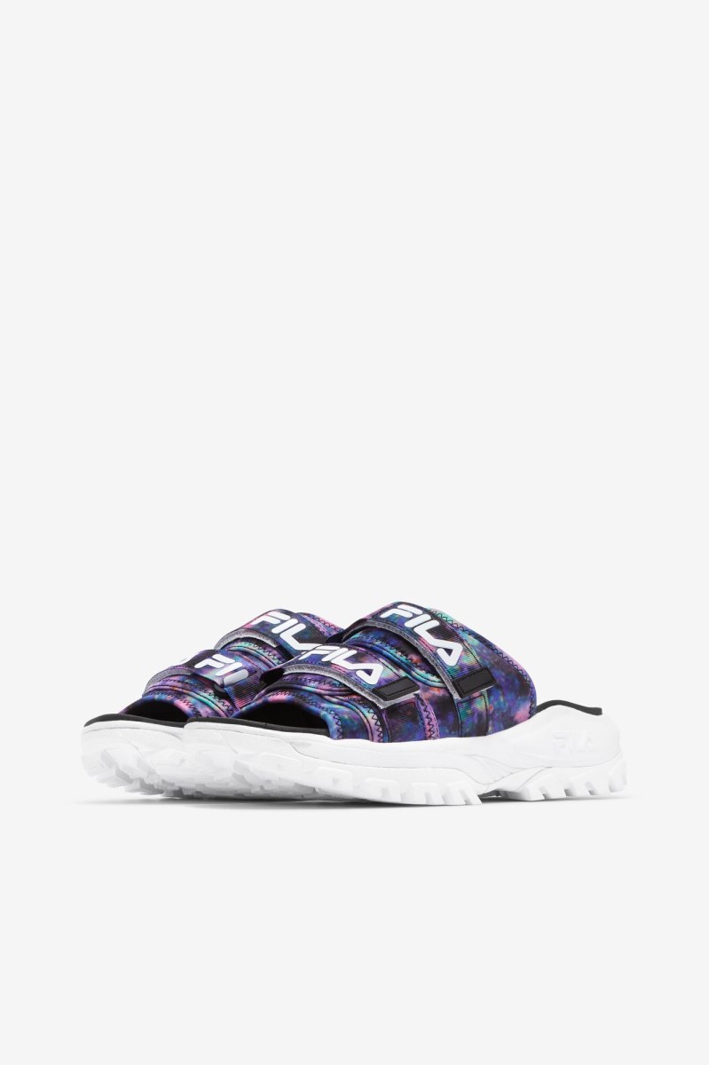 Fila Tie Dye Outdoor Badesandaler Dame Flerfarvede Sort Hvide | 763-BTXKRF