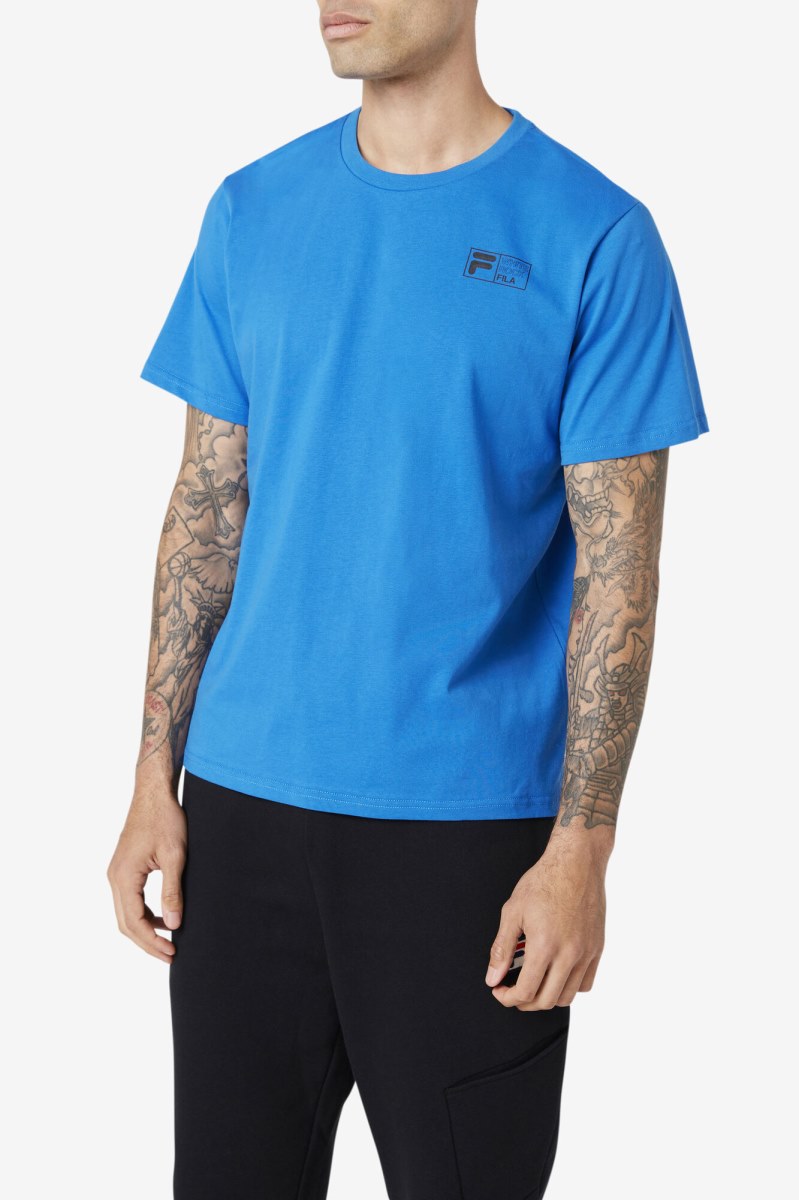 Fila Track Tee T Shirts Herre Blå Hvide | 128-XMFWHJ