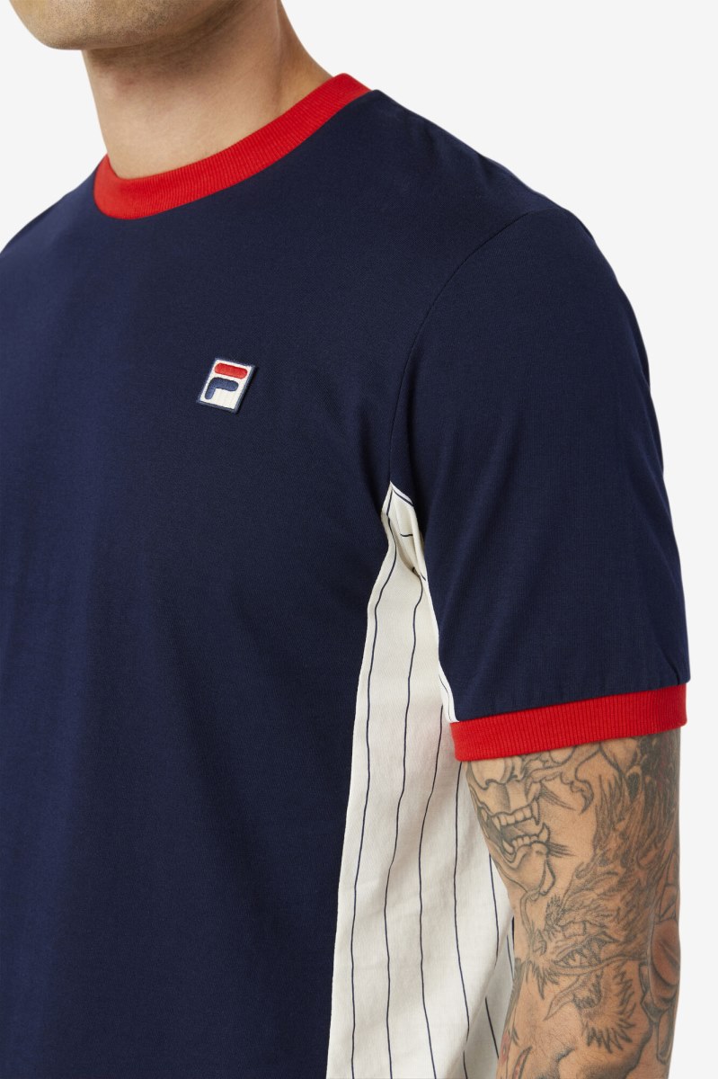 Fila Warner Tee T Shirts Herre Mørkeblå Hvide Rød | 546-KTOQRV