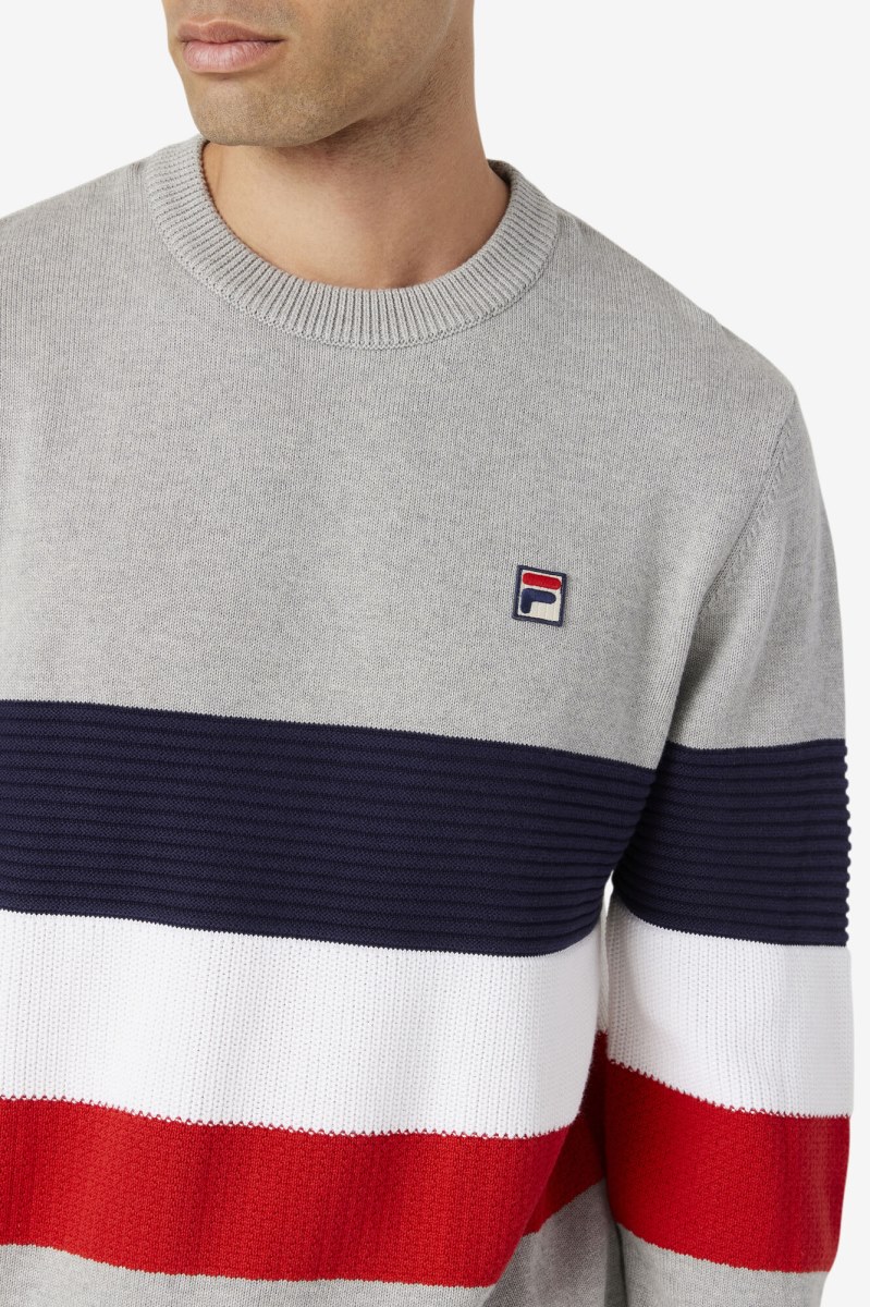 Fila Willkie Sweater Trøjer Herre Lysegrå Mørkeblå Hvide | 572-NLXOEB