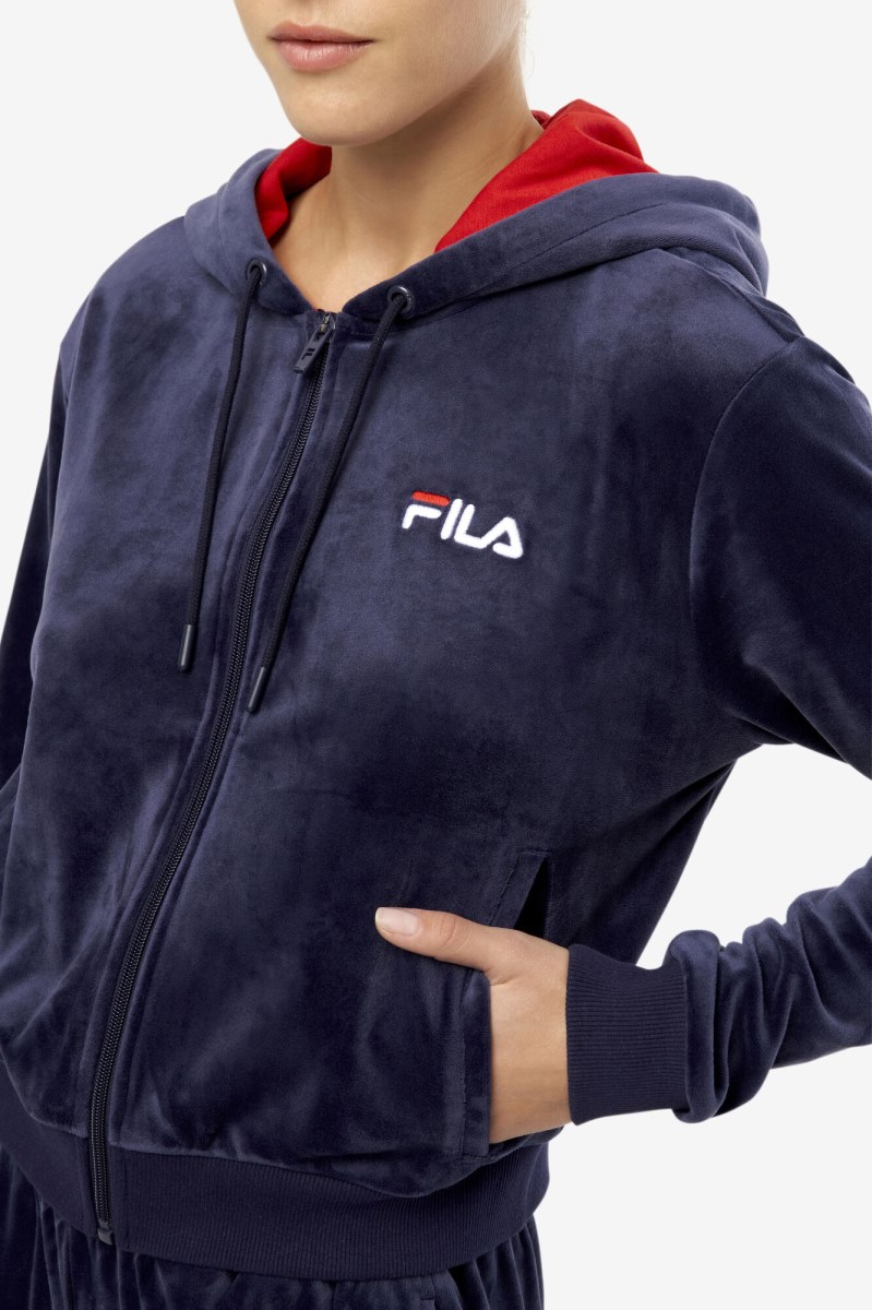 Fila Zura Velour Jakke Dame Mørkeblå | 306-KQPHYB