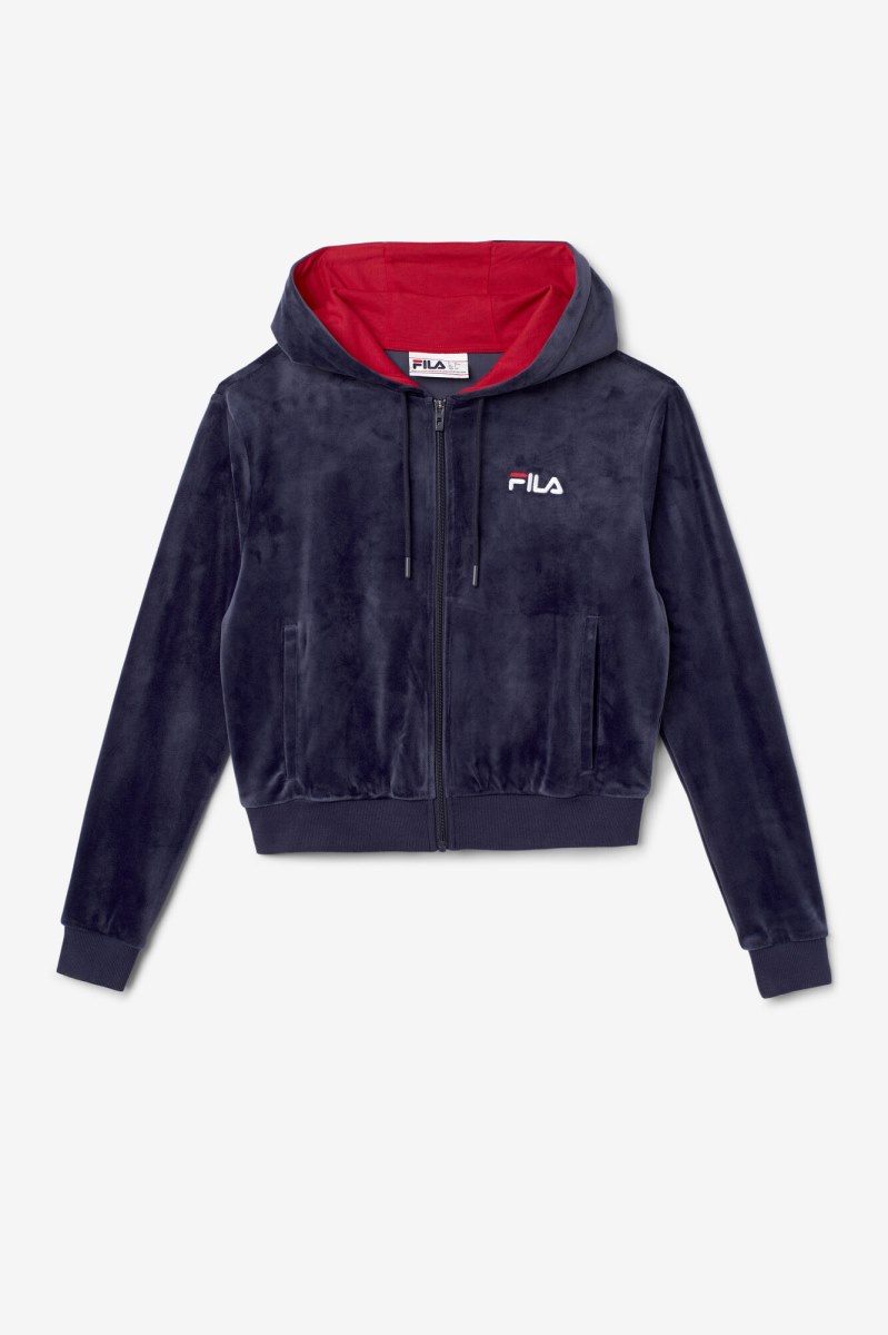 Fila Zura Velour Jakke Dame Mørkeblå | 306-KQPHYB